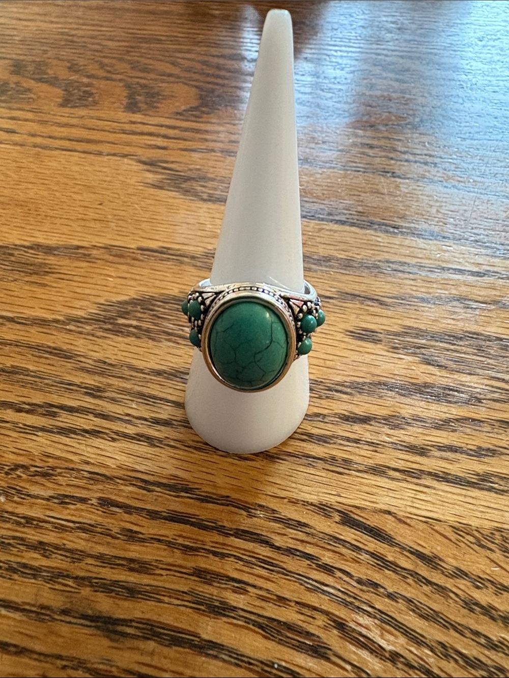 Turquoise Statement Cocktail Ring - Green Stone Silver Accent